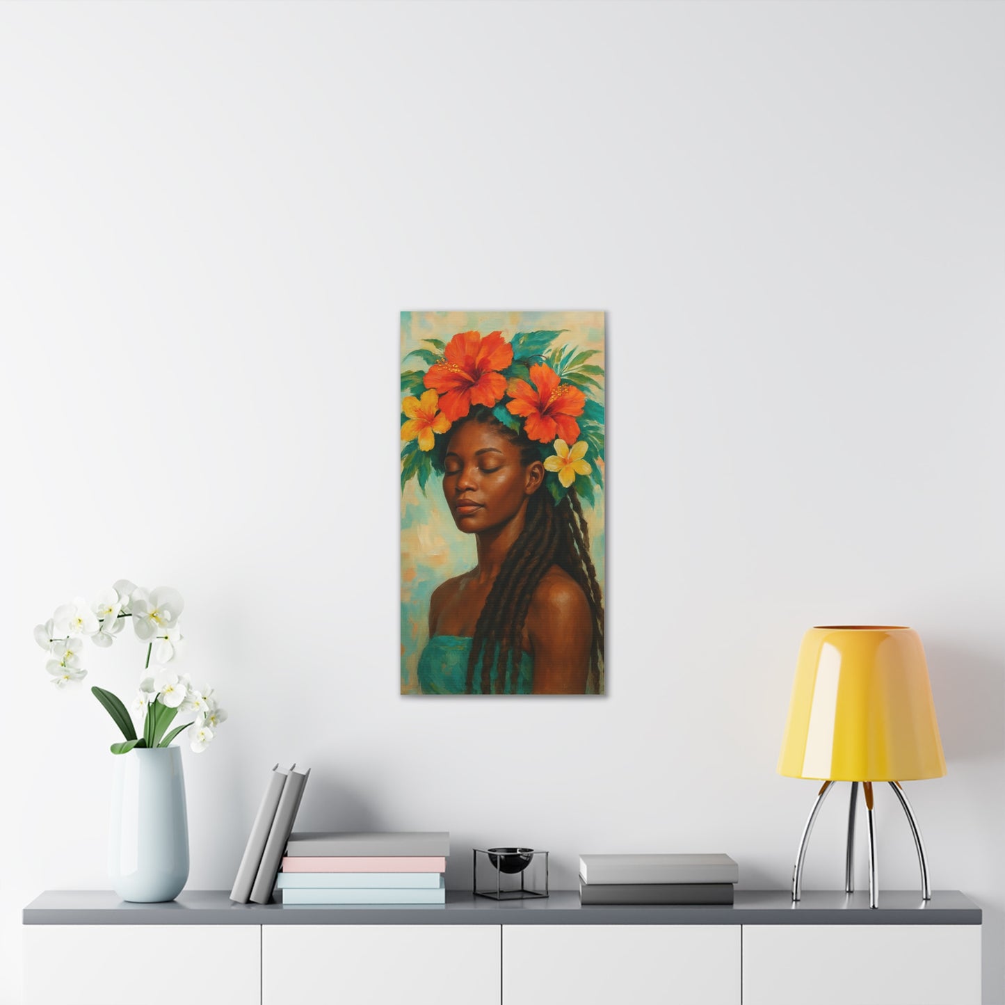 Pennycooke Girl 2 Portrait Canvas – Black Woman with Hibiscus Wall Art