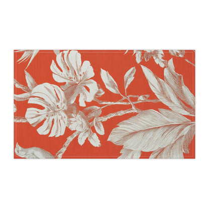 Tropical Botanical Tea Towel — Red Coral Palm Leaf Kitchen Linen