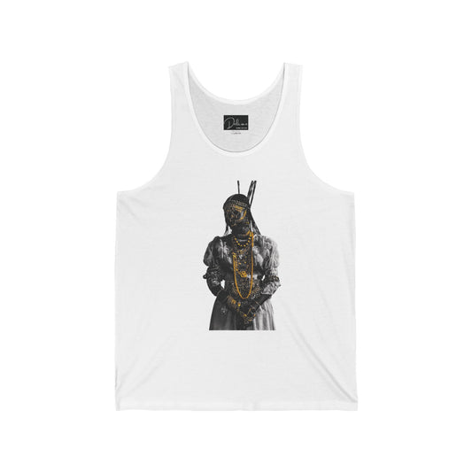 Unisex Jersey Tank - Rooted, Regal, Resilient, Motivational Sleeveless Tee
