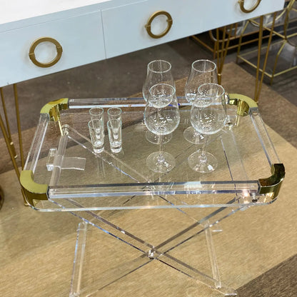 Glibatore - Acrylic Foldable Tray Side Table with Gold Edges