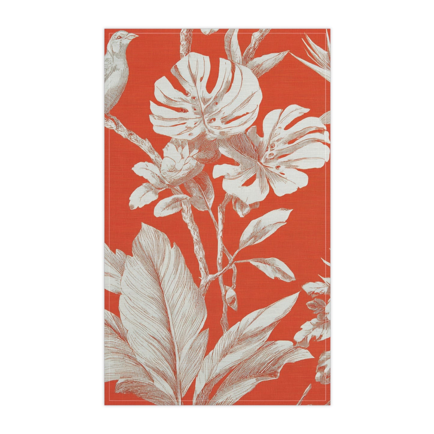Tropical Botanical Tea Towel — Red Coral Palm Leaf Kitchen Linen