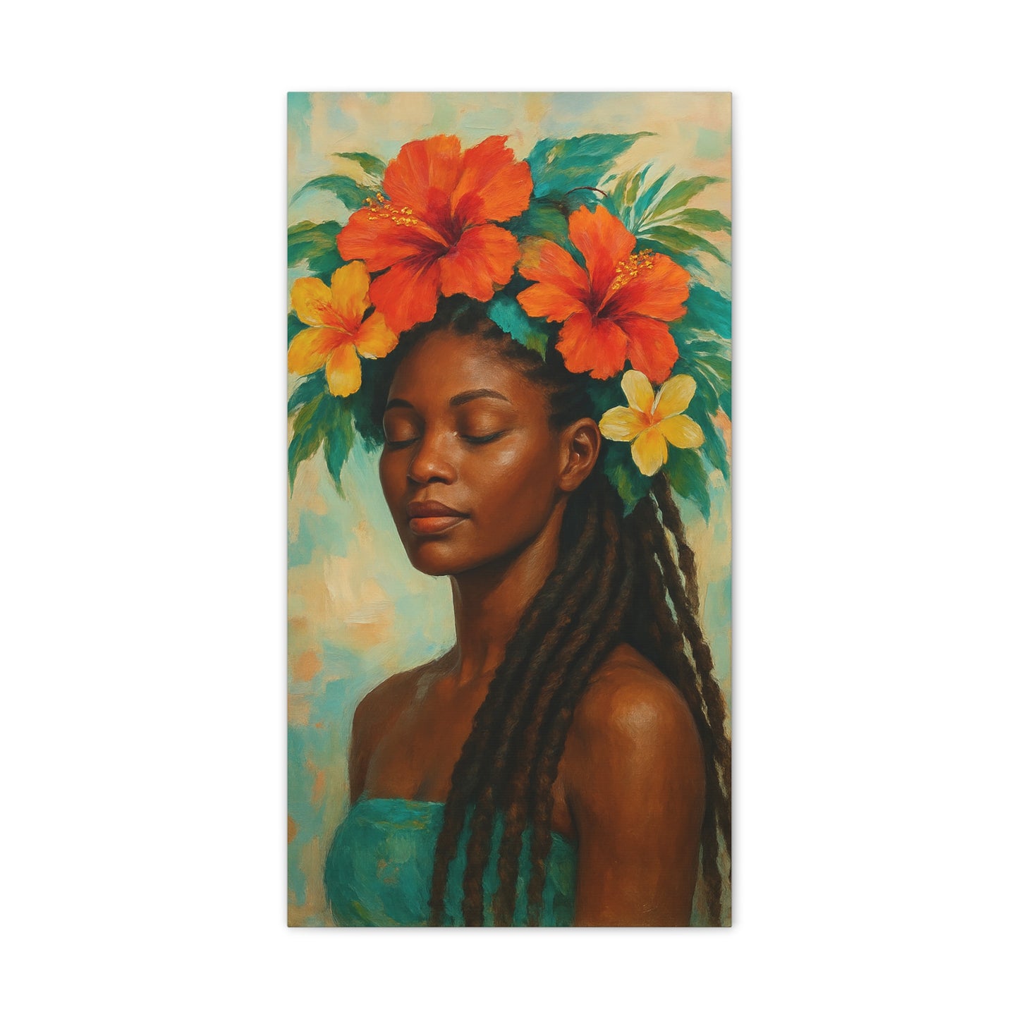 Pennycooke Girl 2 Portrait Canvas – Black Woman with Hibiscus Wall Art