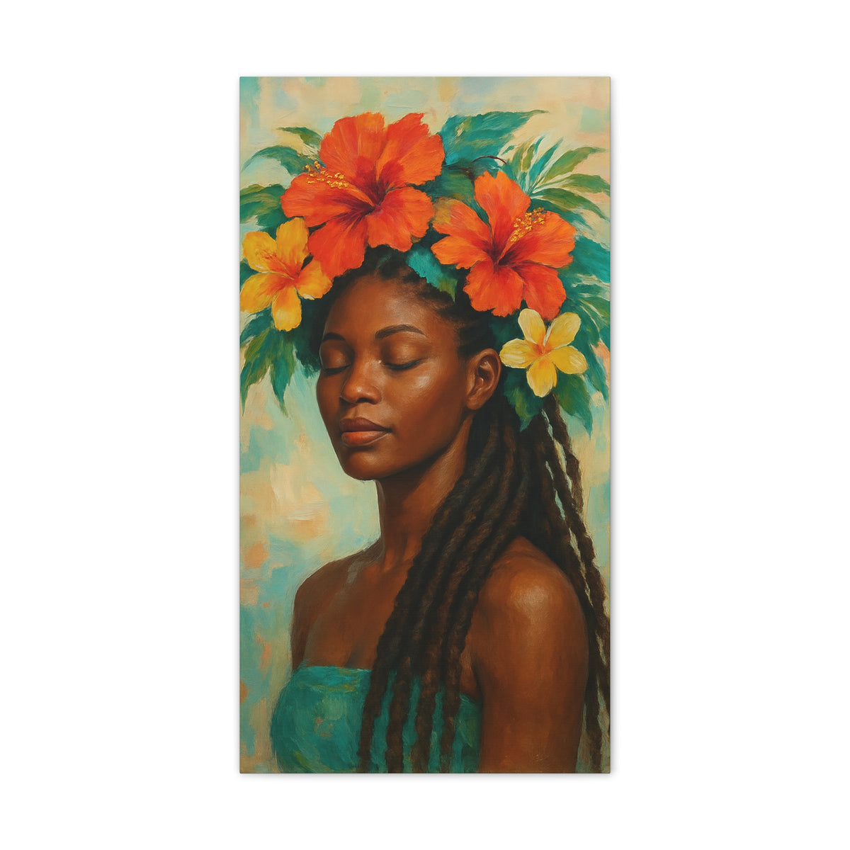 Pennycooke Girl 2 Portrait Canvas – Black Woman with Hibiscus Wall Art - DesignsByZuedi