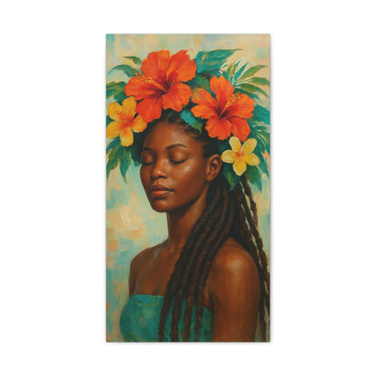 Pennycooke Girl 2 Portrait Canvas – Black Woman with Hibiscus Wall Art