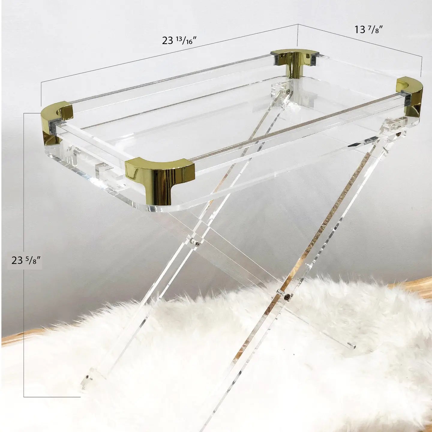 Glibatore - Acrylic Foldable Tray Side Table with Gold Edges
