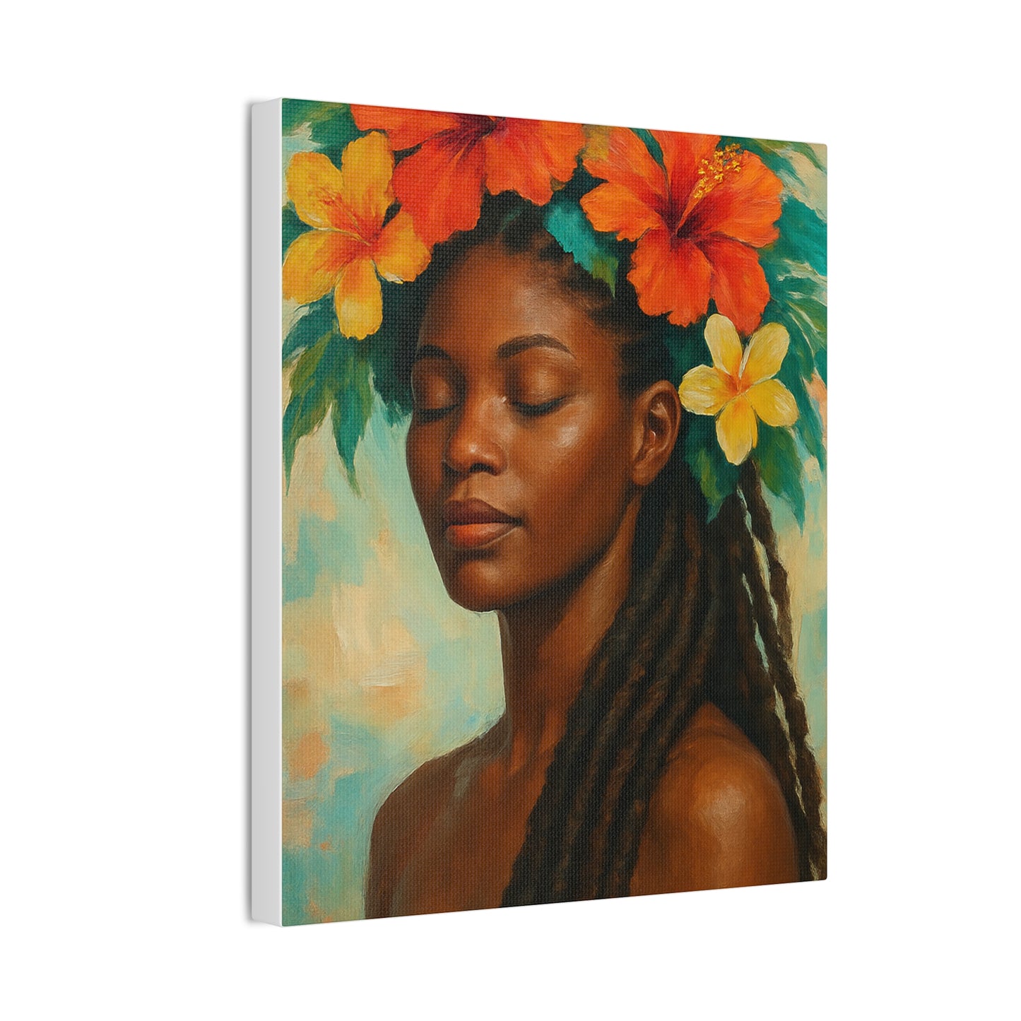 Pennycooke Girl 2 Portrait Canvas – Black Woman with Hibiscus Wall Art