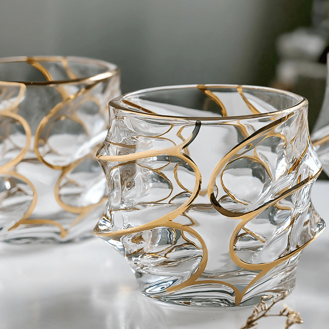 Quatre Bras -Set of 4 Gold Line Storm Japanese Crystal Whisky Glass