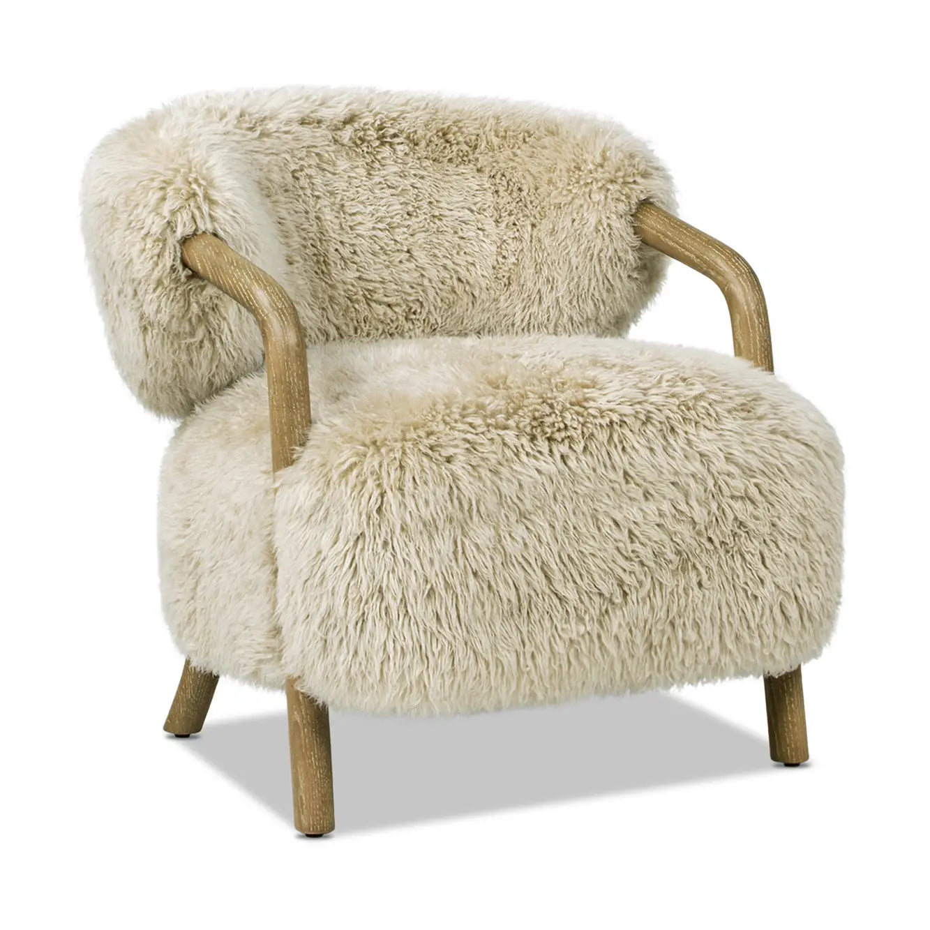 Becker 33" Rustic Oak Sheepskin Upholstered Accent Arm Chair
