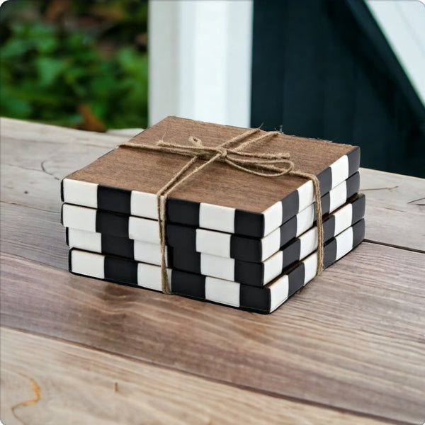 Fairburn- Set of Four Checker Wood Coasters