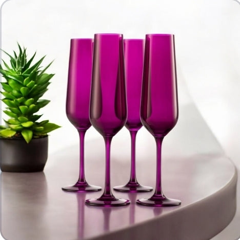 Katram Castle - Set of Four Colored Champagne Flutes