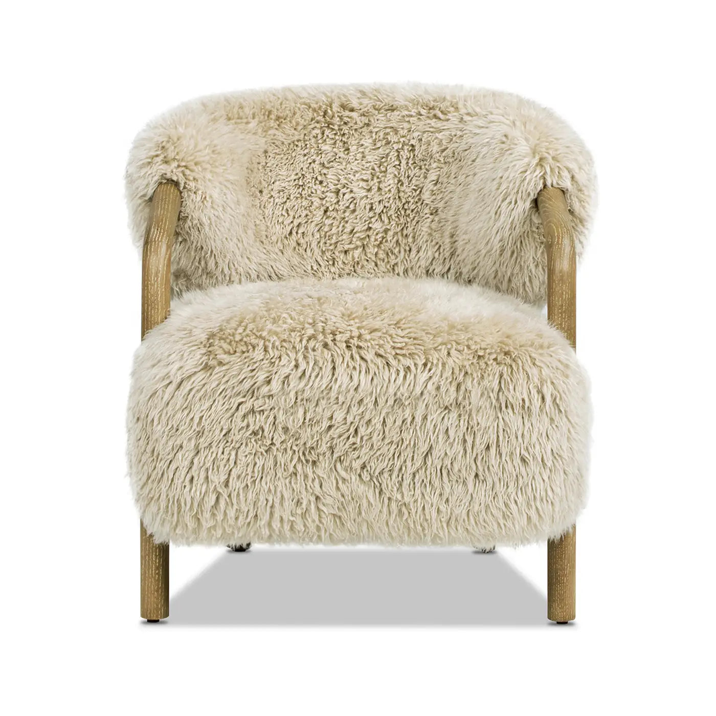 Becker 33" Rustic Oak Sheepskin Upholstered Accent Arm Chair