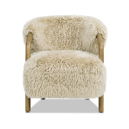 Becker 33" Rustic Oak Sheepskin Upholstered Accent Arm Chair