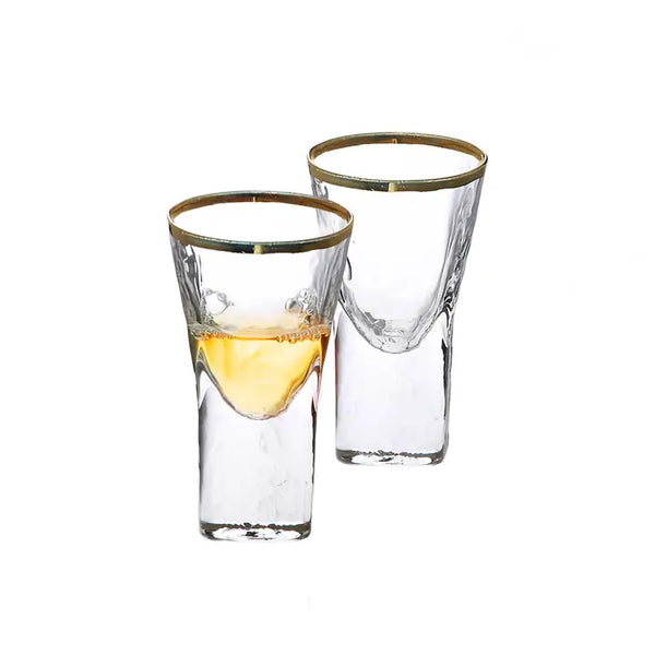 Beachams - Pebble Liquor Glasses with Gold Rim