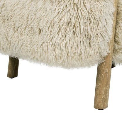 Becker 33" Rustic Oak Sheepskin Upholstered Accent Arm Chair