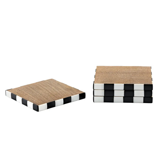 Fairburn- Set of Four Checker Wood Coasters