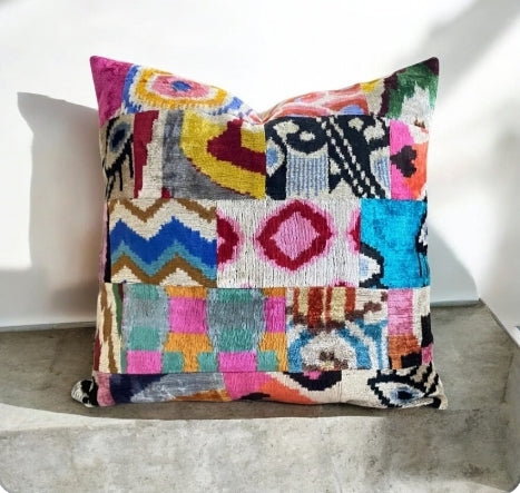Mickleton- Silk Velvet Ikat Pillow Cover - DesignsByZuedi