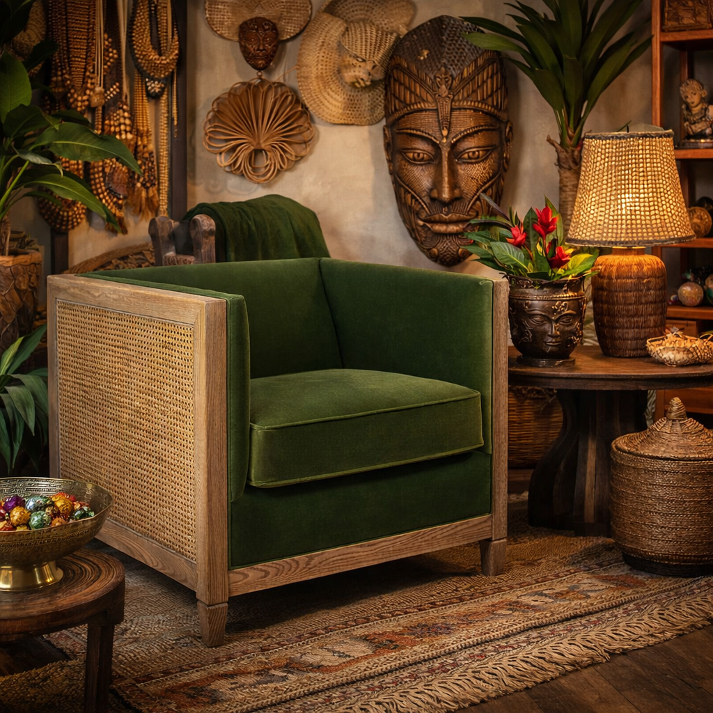 Georgia Cane Rattan Tuxedo Armchair