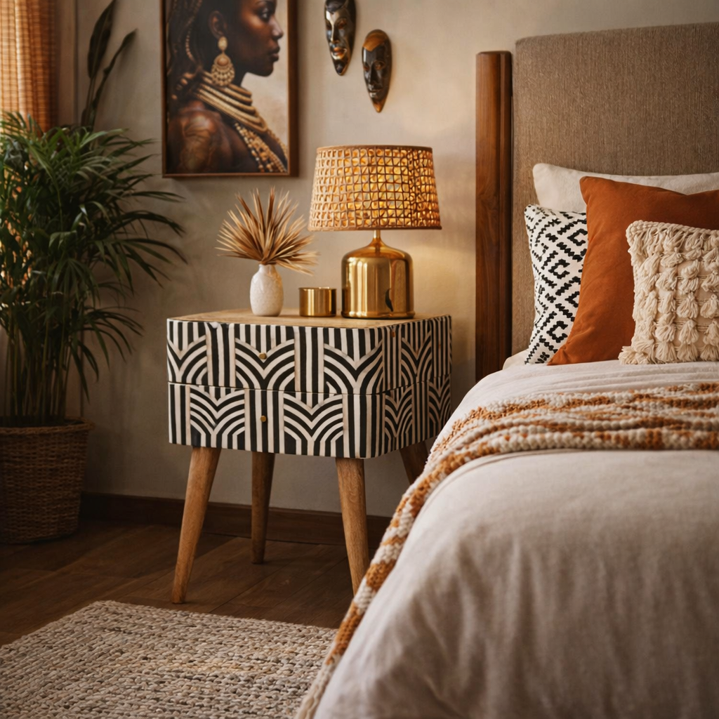 Edessa Bone Inlay Bedside Table/End Table - DesignsByZuedi