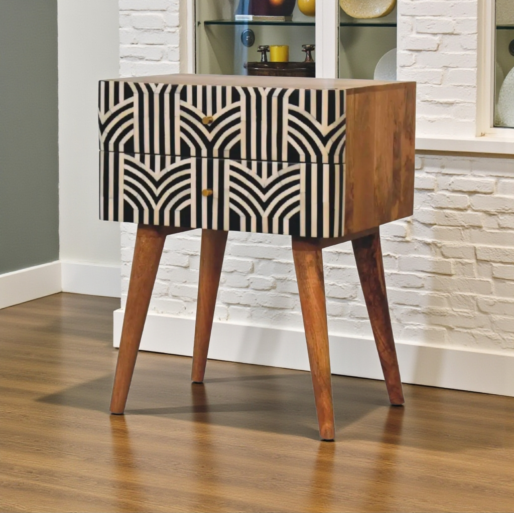 Edessa Bone Inlay Bedside Table/End Table - DesignsByZuedi