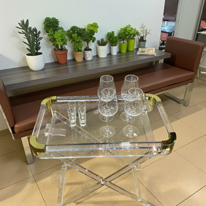 Glibatore - Acrylic Foldable Tray Side Table with Gold Edges