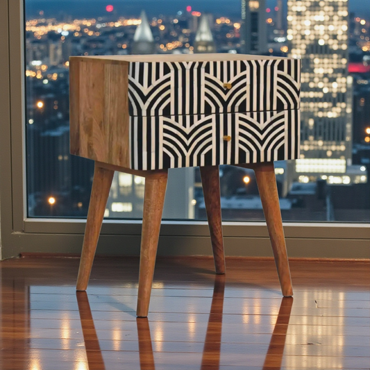 Edessa Bone Inlay Bedside Table/End Table - DesignsByZuedi