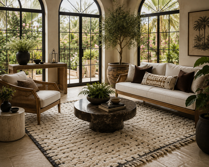 Black and white checkered Morroccan Rug